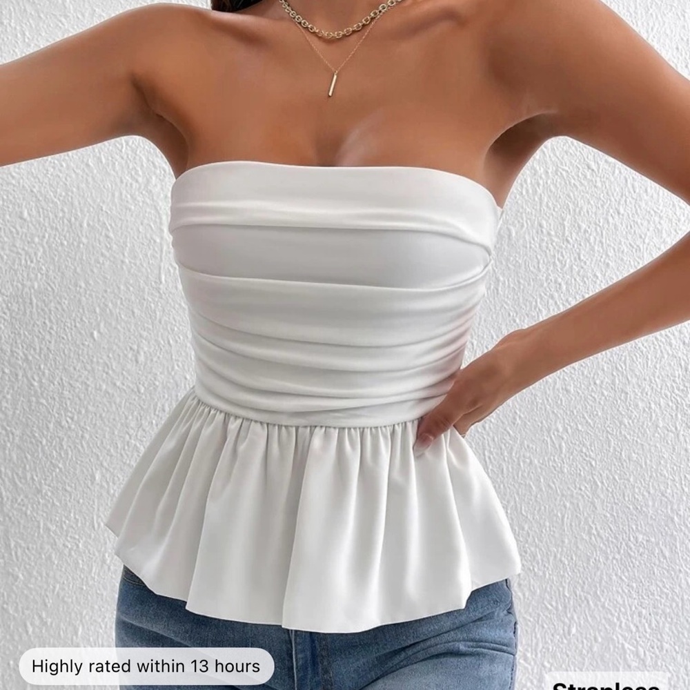 White Strapless Peplum Top